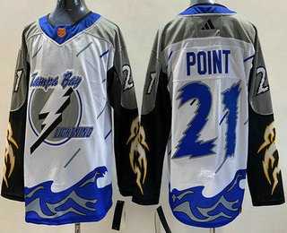 Mens Tampa Bay Lightning #21 Brayden Point White 2022 Reverse Retro Authentic Jersey